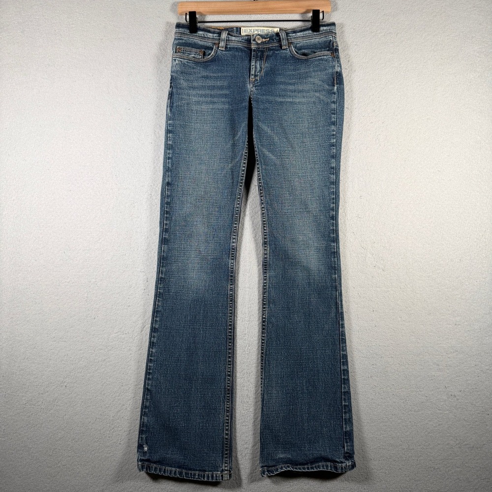 Express Precision Fit Blue Bootcut Jeans Womens Size 1/2 R Medium Wash Stretch